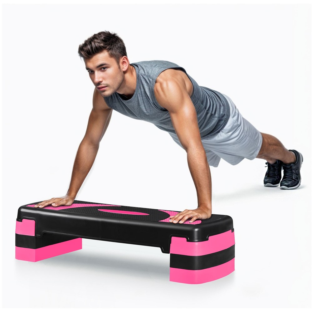 31" Adjustable Exercise Step Platform, 3-Level Height Non-Slip Surface Pink