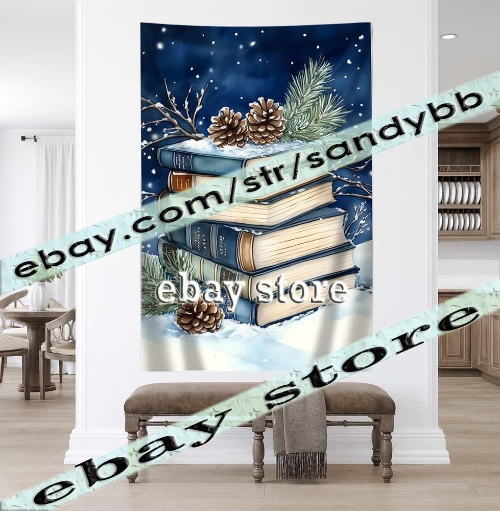 tapestry winter reading theme pinecone book stack 39X59 in