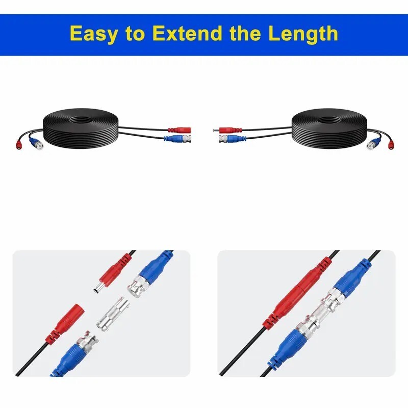 2pcs 30m 100ft BNC DC CCTV Security Video Camera DVR Data Power Extension Cable