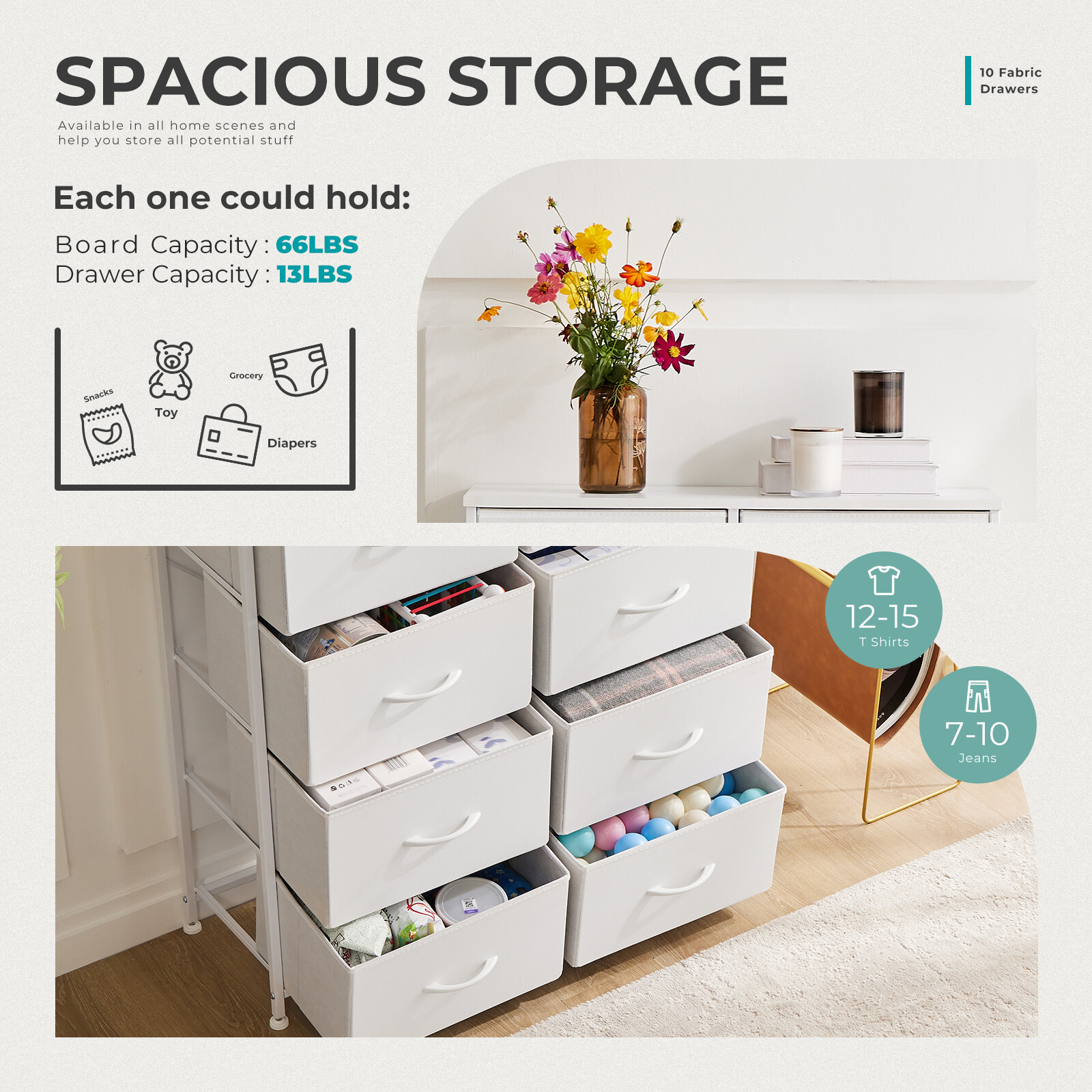 10 Fabric Drawer Dresser Storage Tall Chest Organizer Cabinet Unit Wood Top