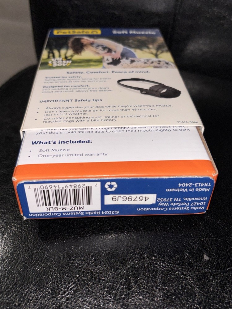 New PETSAFE Soft Muzzle for Medium Dogs Black Nylon Adjustable Padded