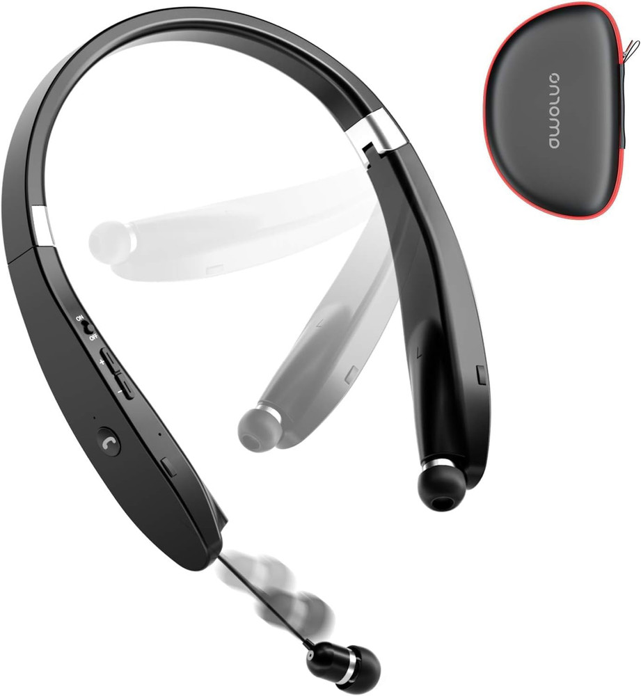 Foldable Bluetooth Headphones Wireless Neckband Headset with Retractable Earbuds