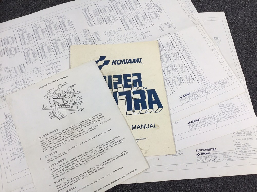 Konami Super Contra Arcade Game Machine Instruction Manual Schematics