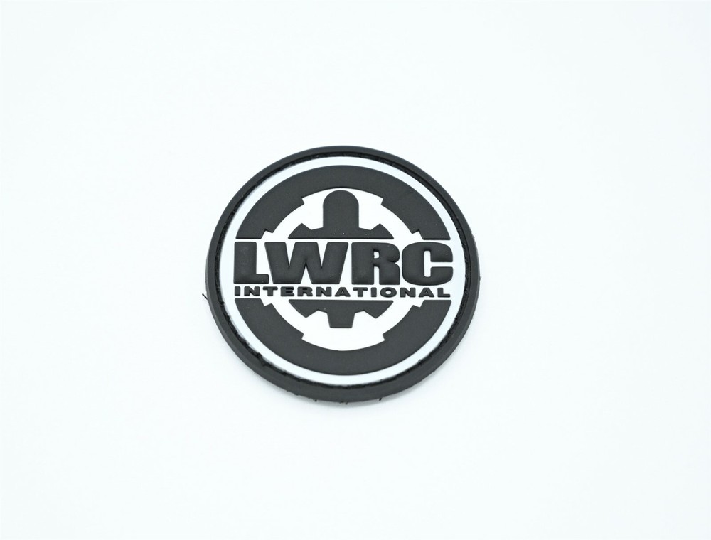 LWRC INTERNATIONAL "CIRCLE BLACK/WHITE" LOGO PATCH HOOK/LOOP BACKING SIX8 6.8MM