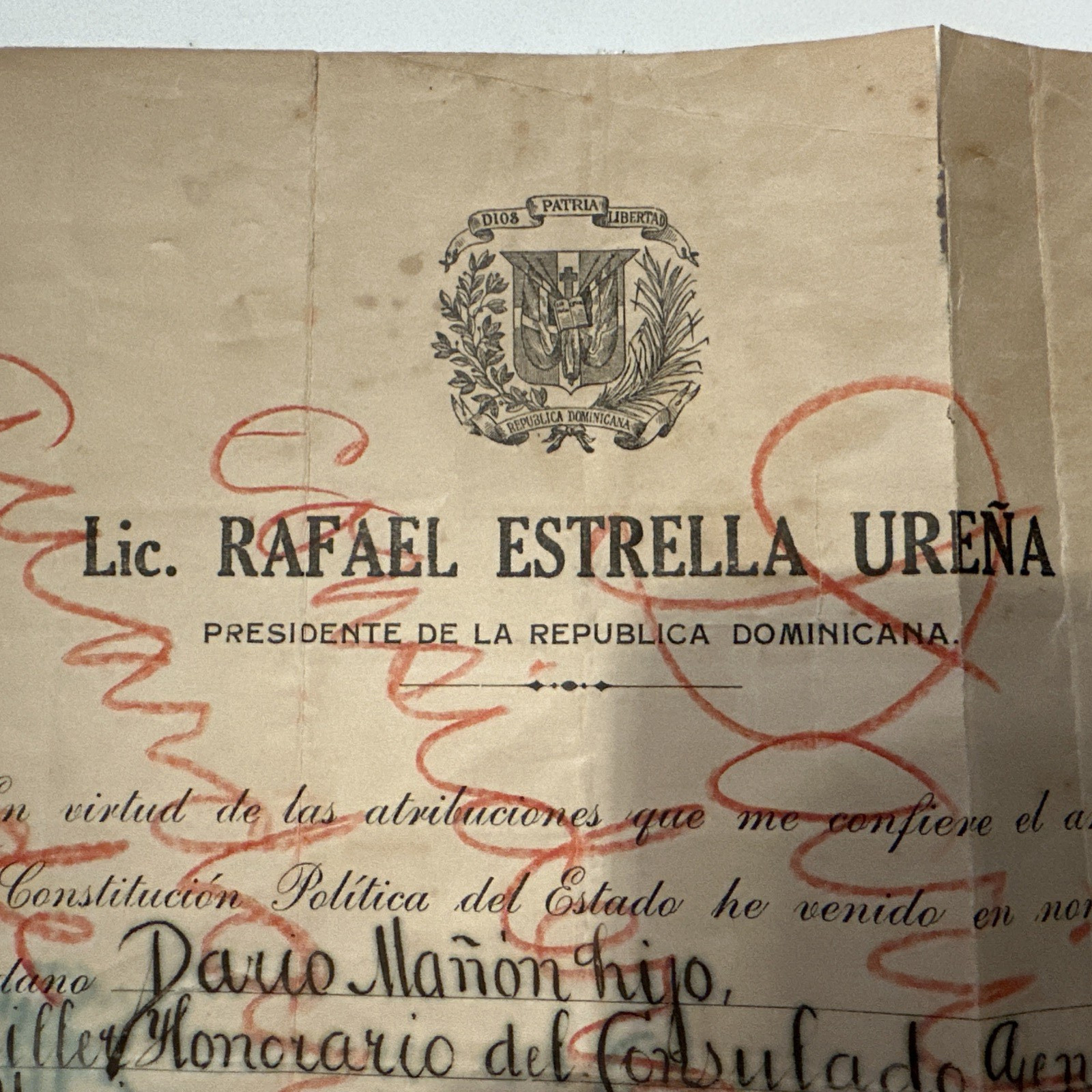 1930 Signed Document Rafael Estrella Ureña.