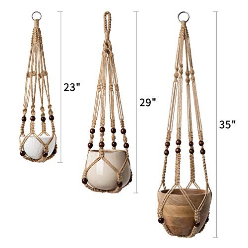 3 Pack Macrame Plant Hangers Indoor Different Size Hanging Medium Brown