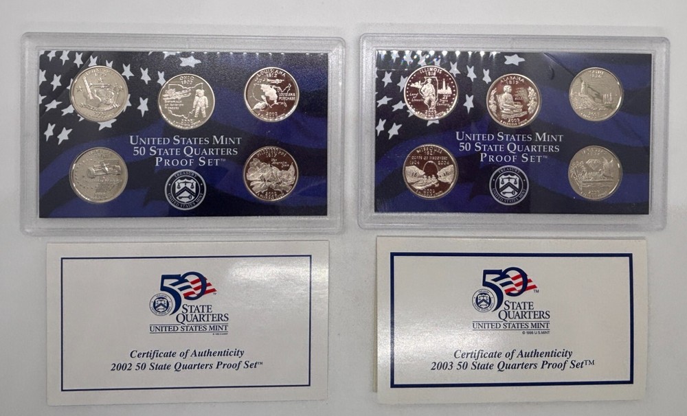 4 US Mint Proof State Quarter Sets - In OGP with COA, 2000, 2001, 2002, 2003