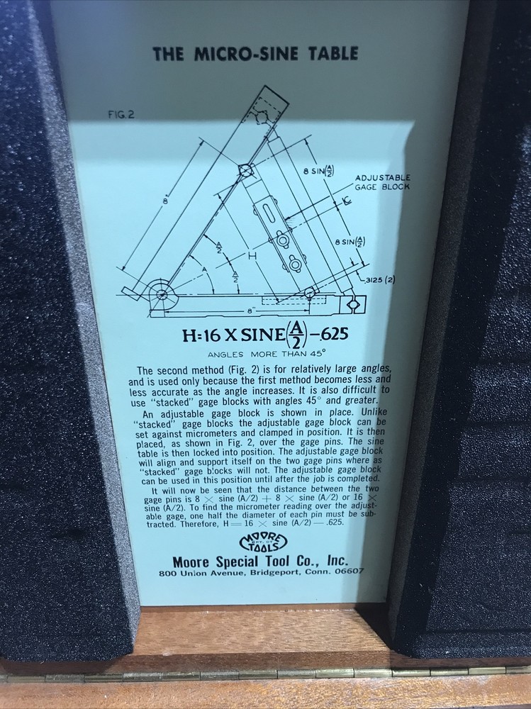 MOORE TOOL Co. Complete Set Extension Rods For Sine Table