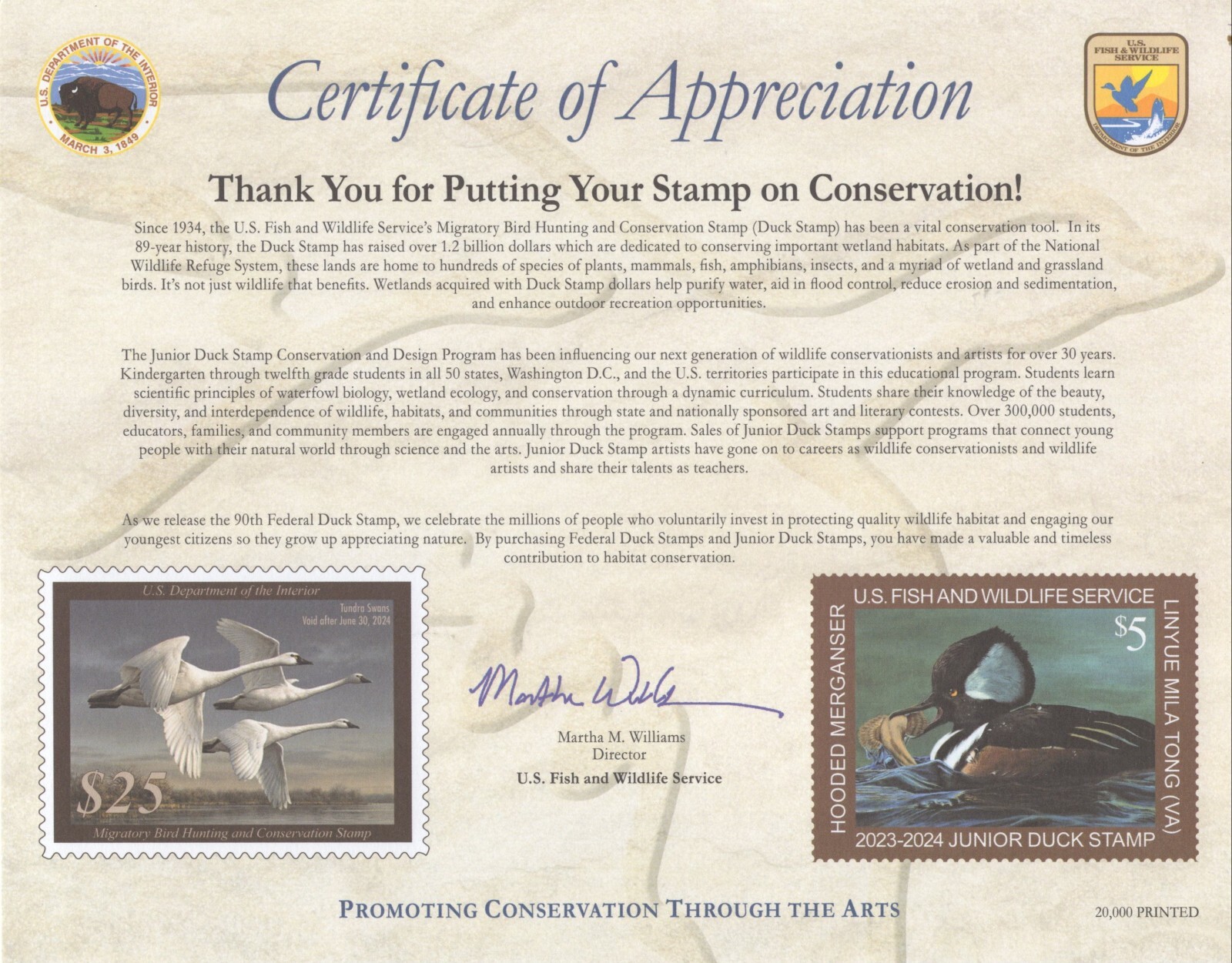 RW90 - JDS31 - Federal Duck Stamp Appreciation Card. No Stamps.    #02 RW90APP