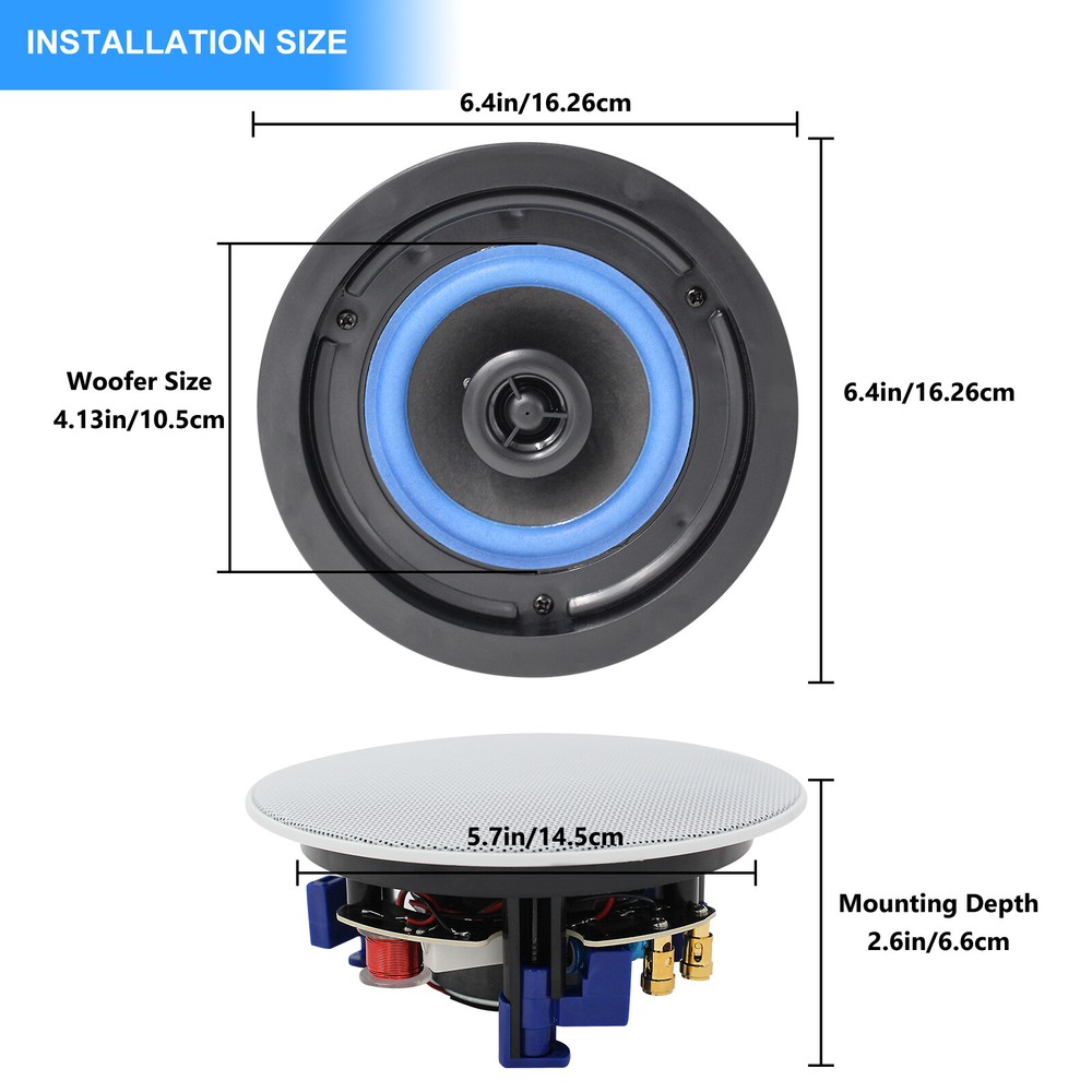 Herdio 6x 4" 480W Bluetooth Ceiling Speakers Flush Mount for Kitchen Restaurant