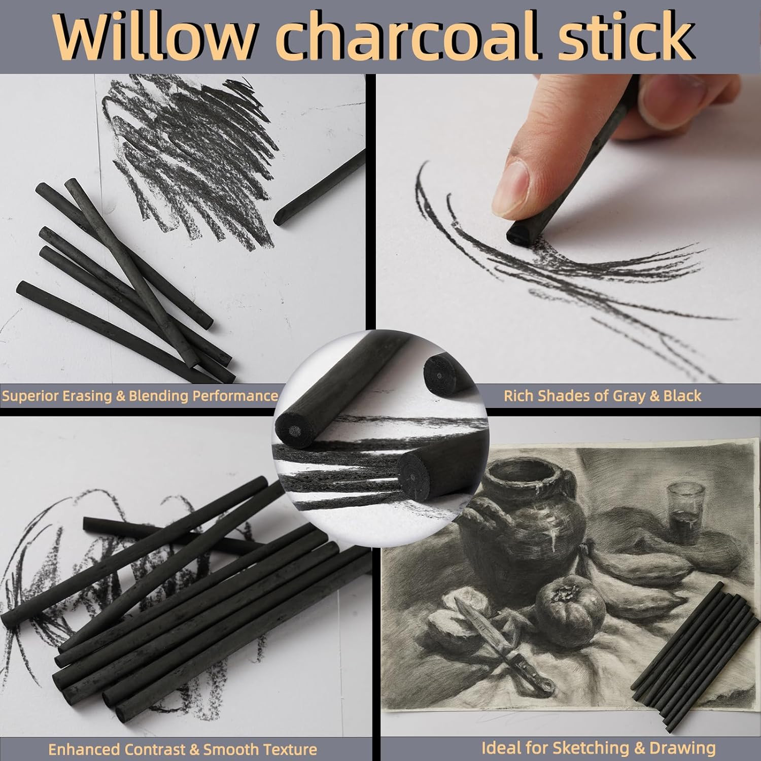 25 PCS Willow Charcoal Sticks, Ideal for Artists, Beginners, Students, Perfect f