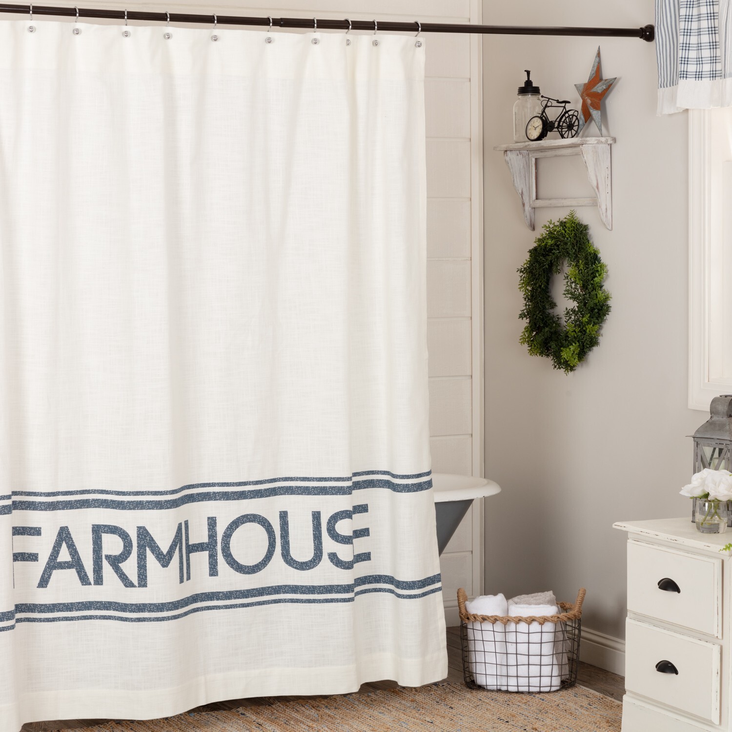 Sawyer Mill Blue Farmhouse SHOWER CURTAIN 72X72 Country Primitive