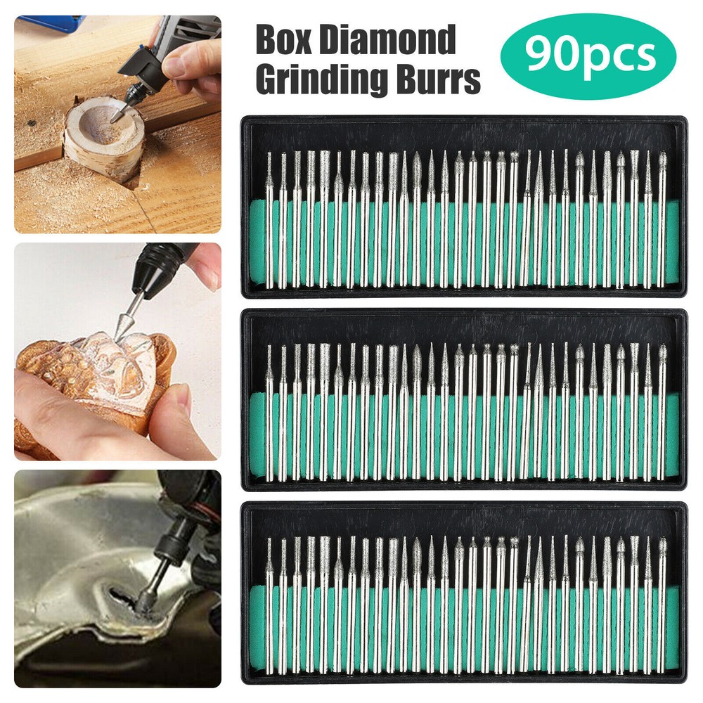 90Pcs Diamond Burr Bits Drill Set Rotary Multi Tool Accessories Kit US Fast Ship