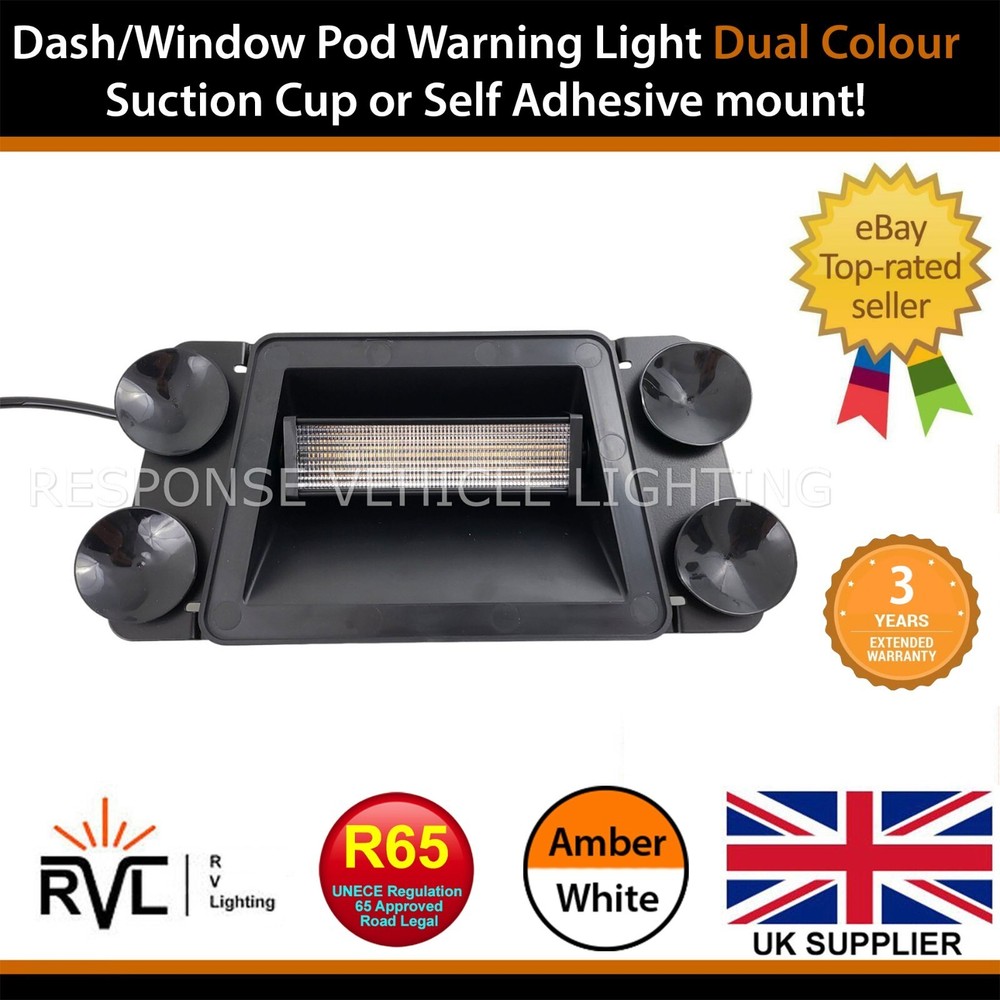 Amber White Dual Colour LED Dash Mount Strobe Flashing Warning Light Beacon