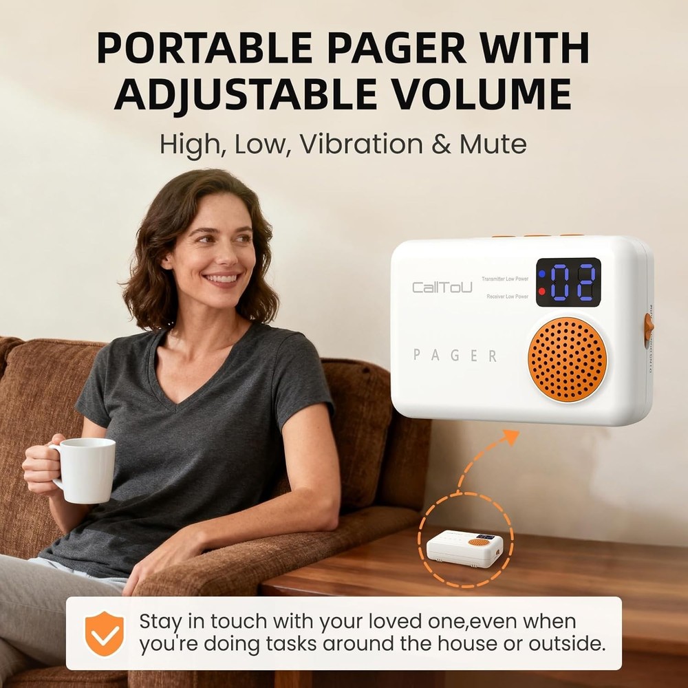 Vibration Call Bell System - 2 Waterproof Buttons, Expandable Caregiver Solution