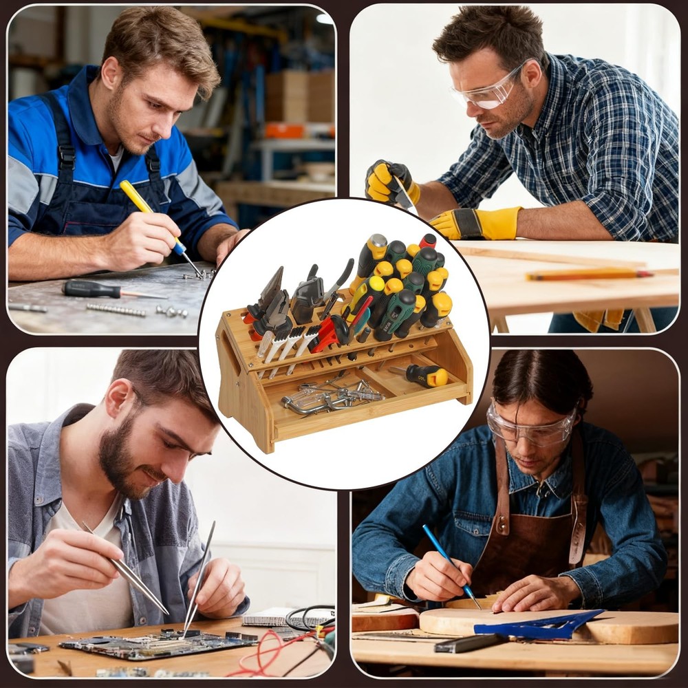 Bamboo Screwdriver Organizer - Tool Storage Organizer Workbench Desktop Rack ...