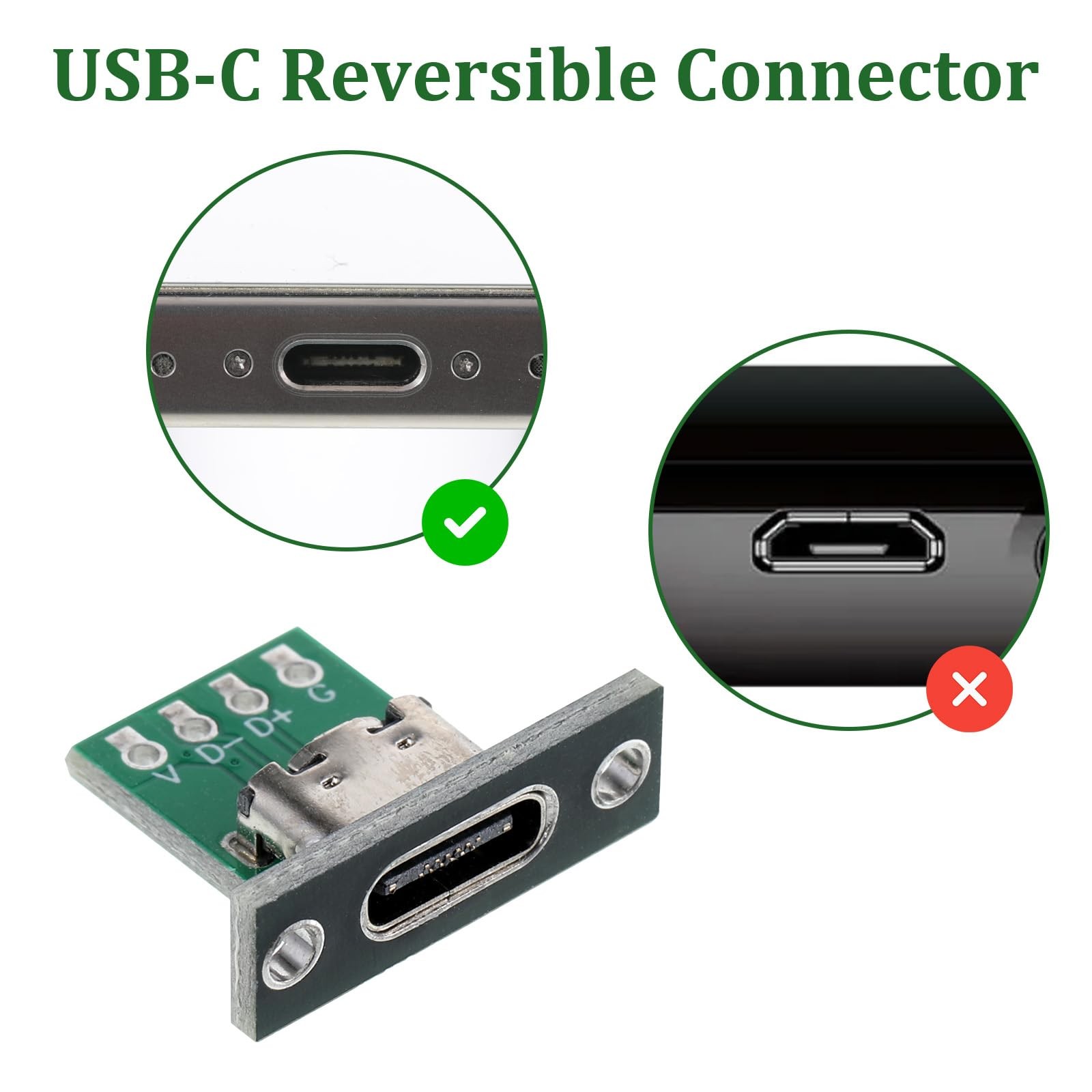 10 Pcs USB C Panel Mount Connector DIY Type C Female Socket Green