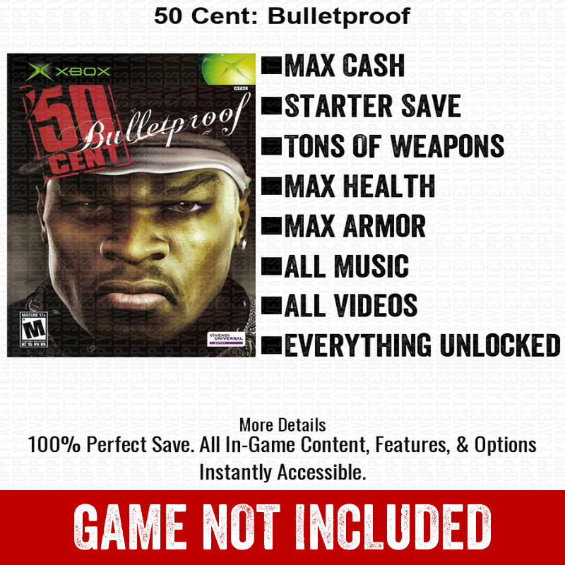 50 Cent: Bulletproof 100% Unlocked All Items Xbox USB Save File