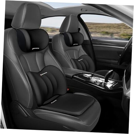 Car Seat Cushion with Neck Pillow & Lumbar Support Kit Back Sciatica Black