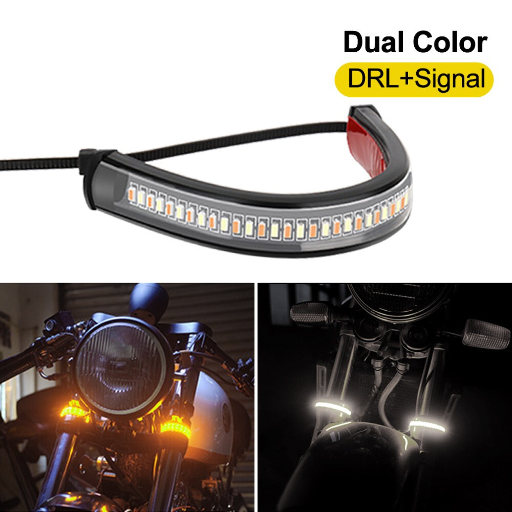 Pair Motorcycle White/Amber Switchback LED Fork Turn Signal DRL Light Strips US