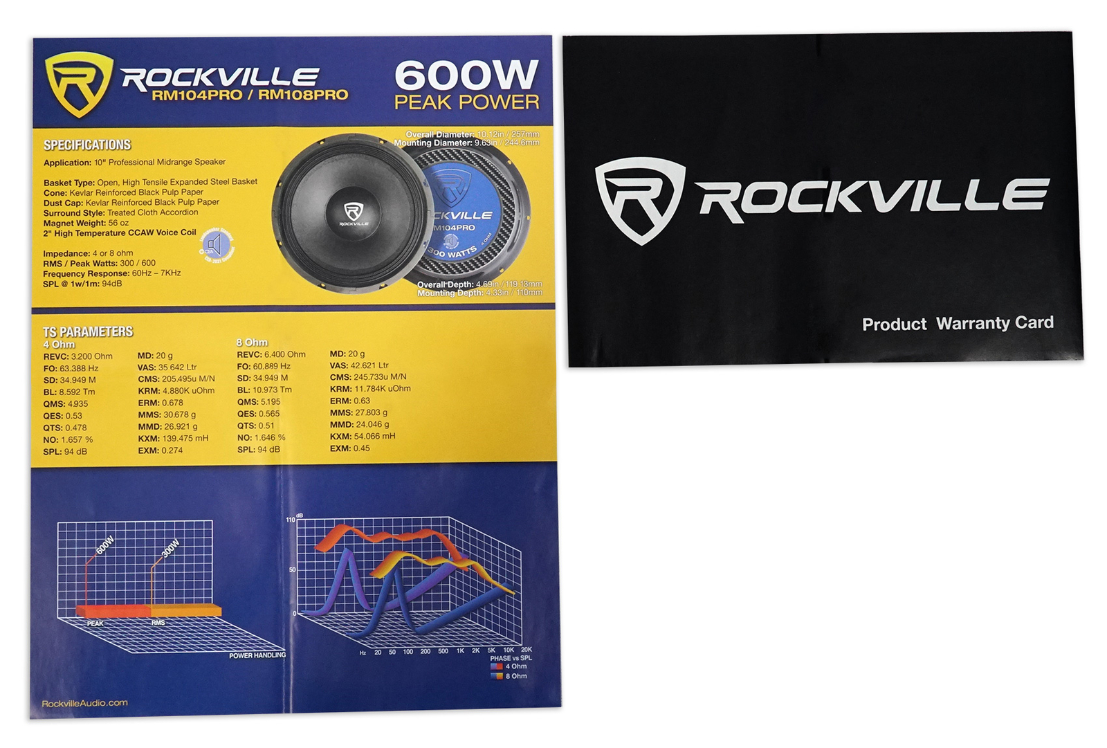 2) Rockville RM104PRO 10" 1200 Watt 4-Ohm SPL Car Midrange Mid-Bass Pro Speakers