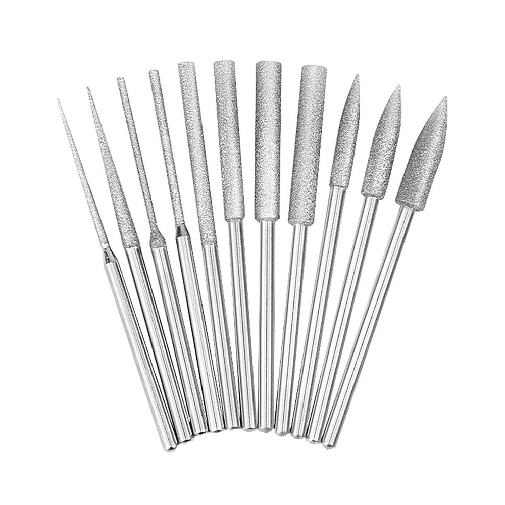11PCS 1/8" Different Shapes Diamond Burr Bits Rotary Tools Kit Accessories