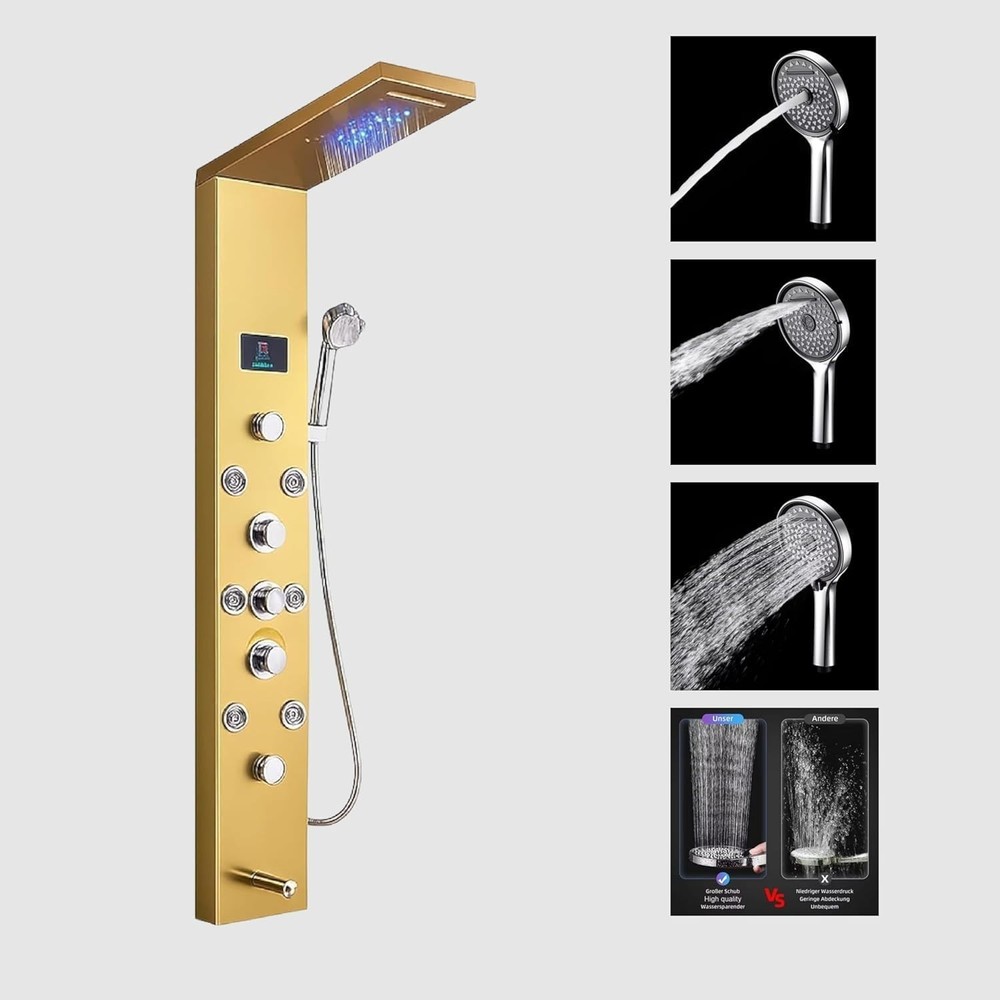 ZeeCry Thermostatic  Shower Panel SS304 Tower System With Rainfall 8 Body Jets