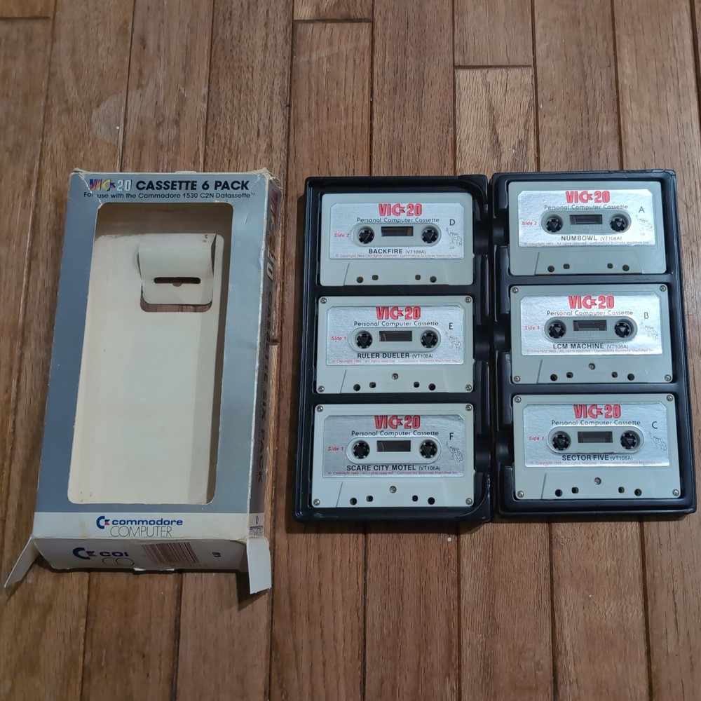 Commodore VIC 20 No Cables/Untested, C2N Cassette Player & Cassette 6 Pack Games