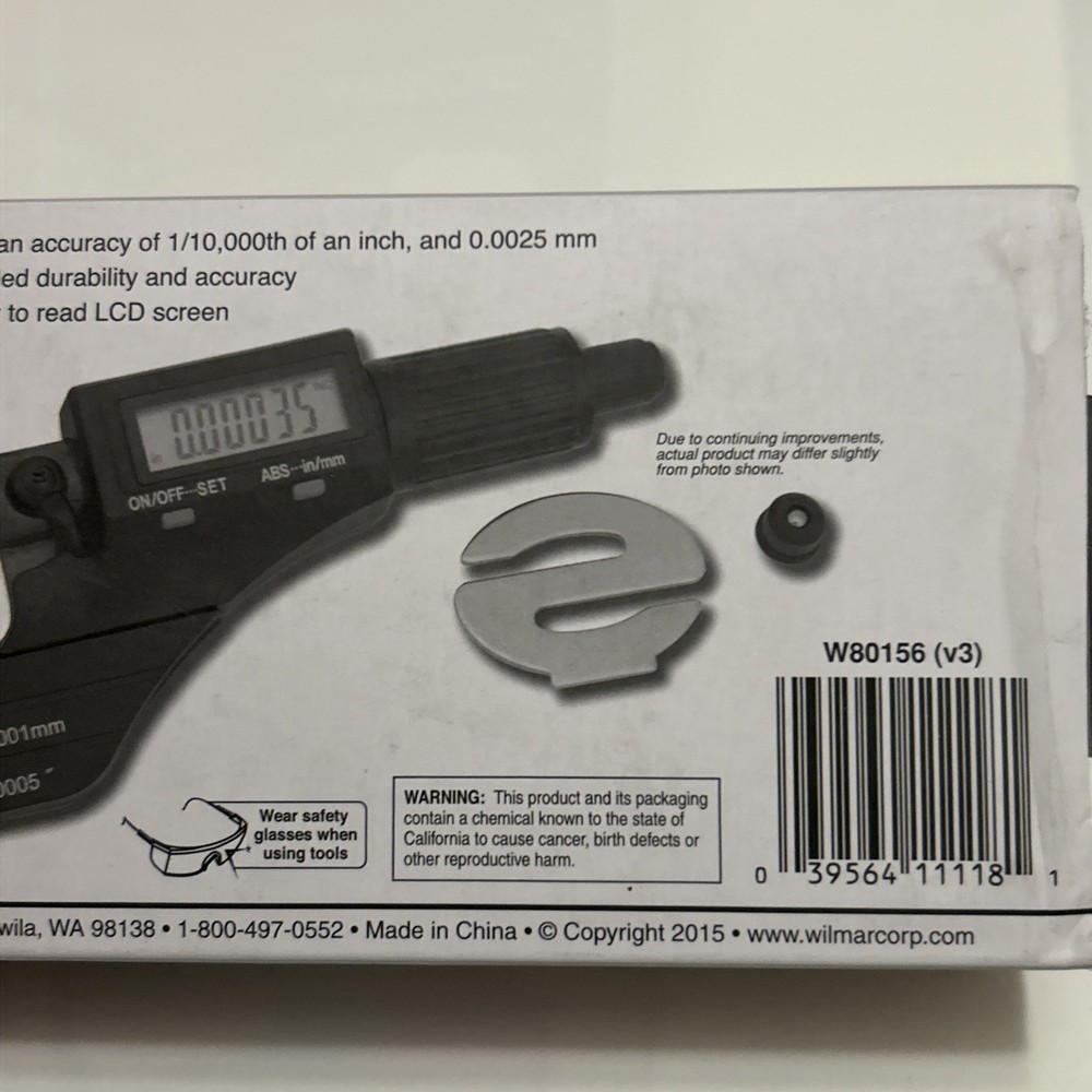 Performance Tool W80156 0-1" Digital Electronic Micrometer w/ Easy To Read LCD