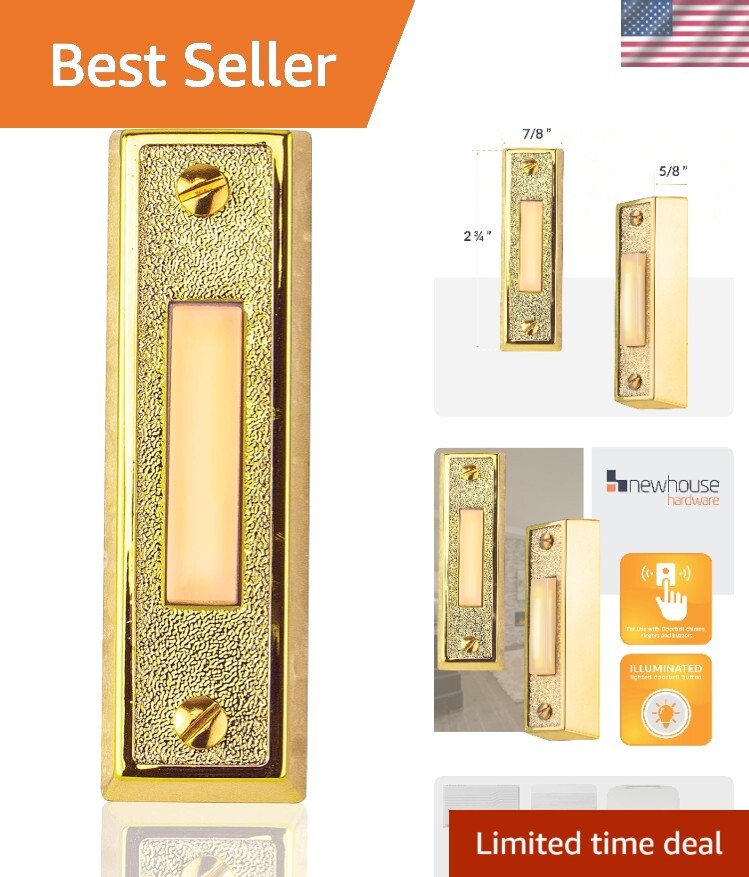 Compact Lighted Doorbell Button in Brass - Easy Installation & Compatibility