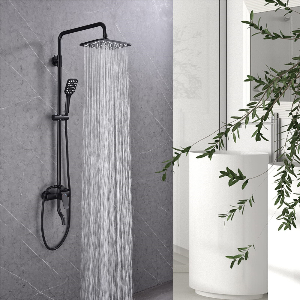 10" Rainfall Shower Faucet Set Adjustable Height 3 Function System Universal