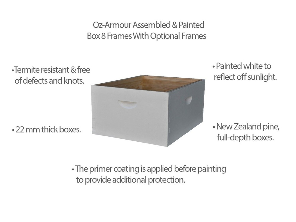 OZ-ARMOUR ASSEMBLED & PAINTED bee hive super box | Optional 8 bee box frames