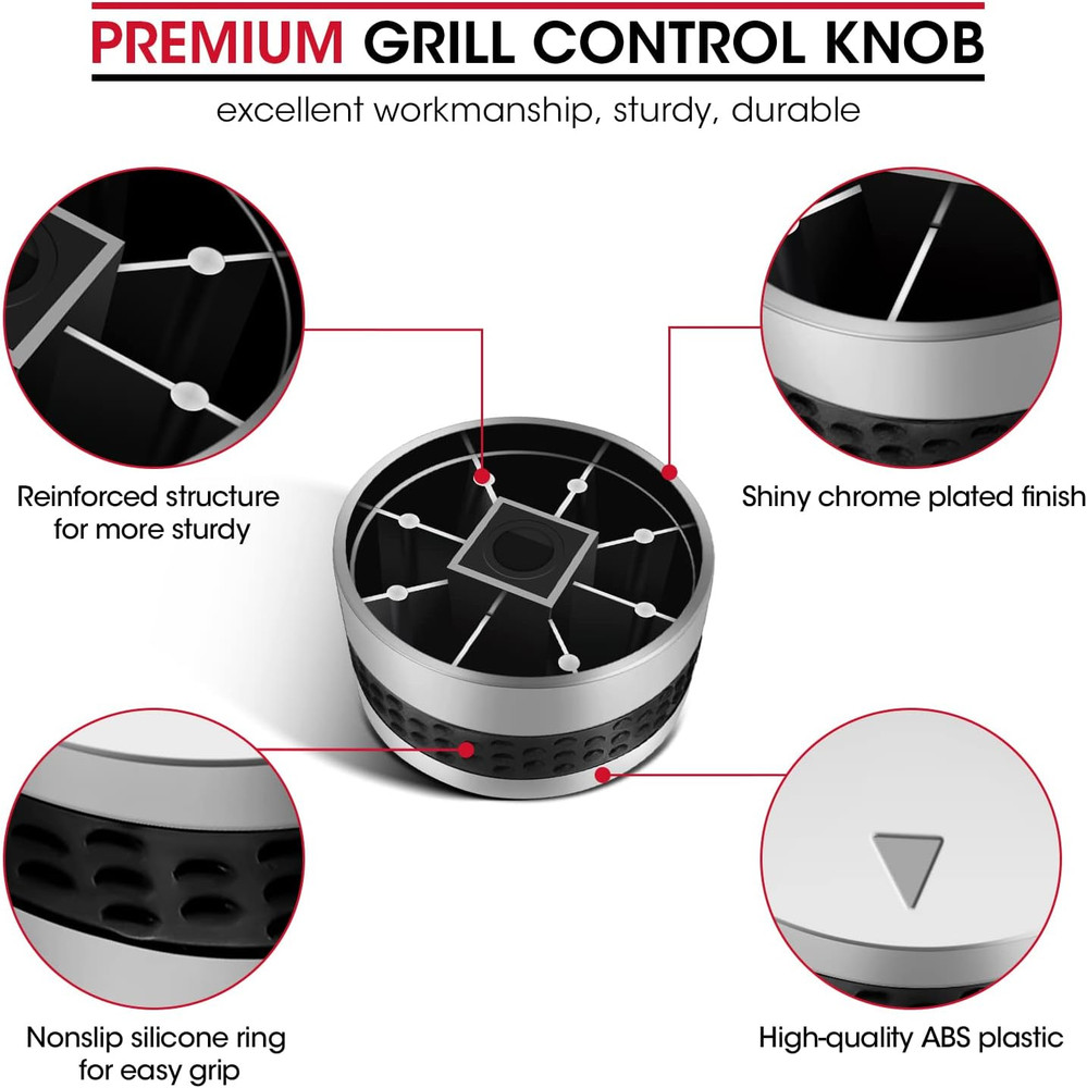 4pk BBQ Gas Grill Control Knobs Replacement Chrome Plated Nonslip w/ 12 Adaptors