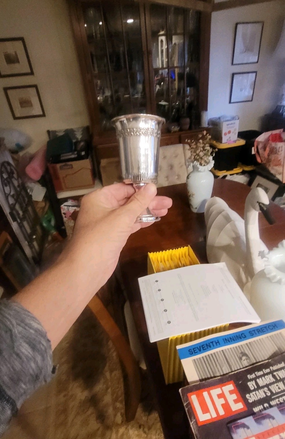 Antique Sterling Silver 925 Kiddish Gold Wash Cup With Etchings. Jewish Charming