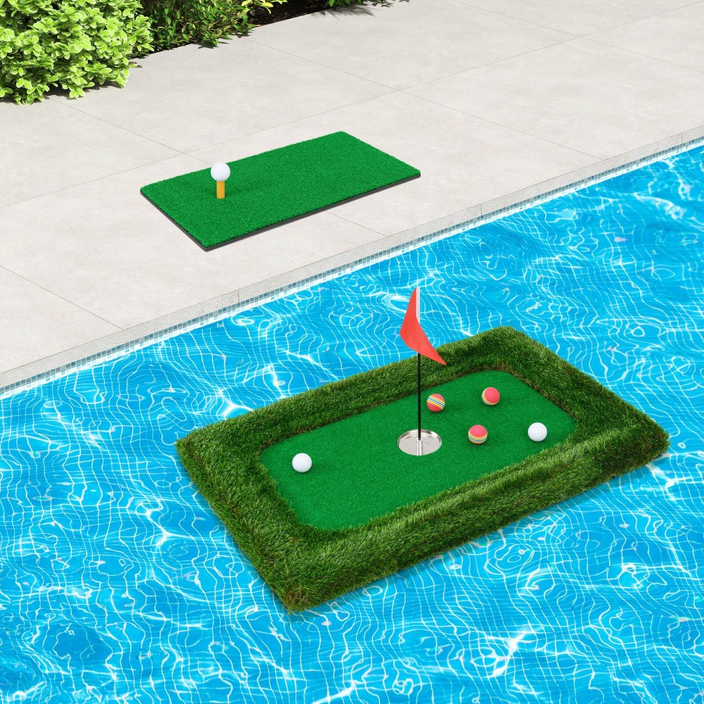 Rectangular Floating Golf Green for Pool Includes Golf Hitting Mat 6 Golf Balls