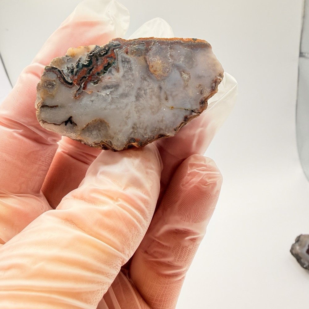 3pc Moroccan Agate Bundle 3.15oz Polished Fortification Moss Agate Slab Specimen