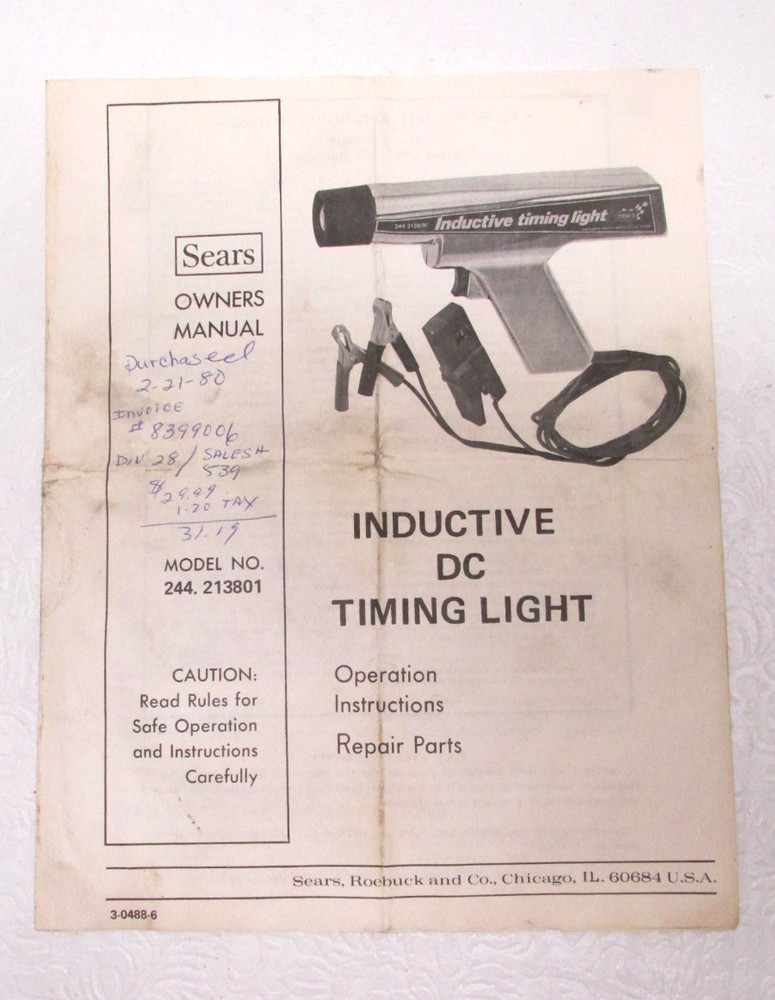 Sears Inductive DC Timing Light Model 244.213801 - INSTRUCTIONS ONLY