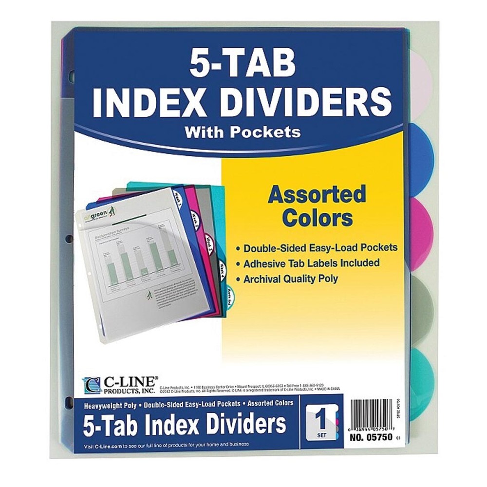 C-Line 5-Tab Index Dividers With Pockets