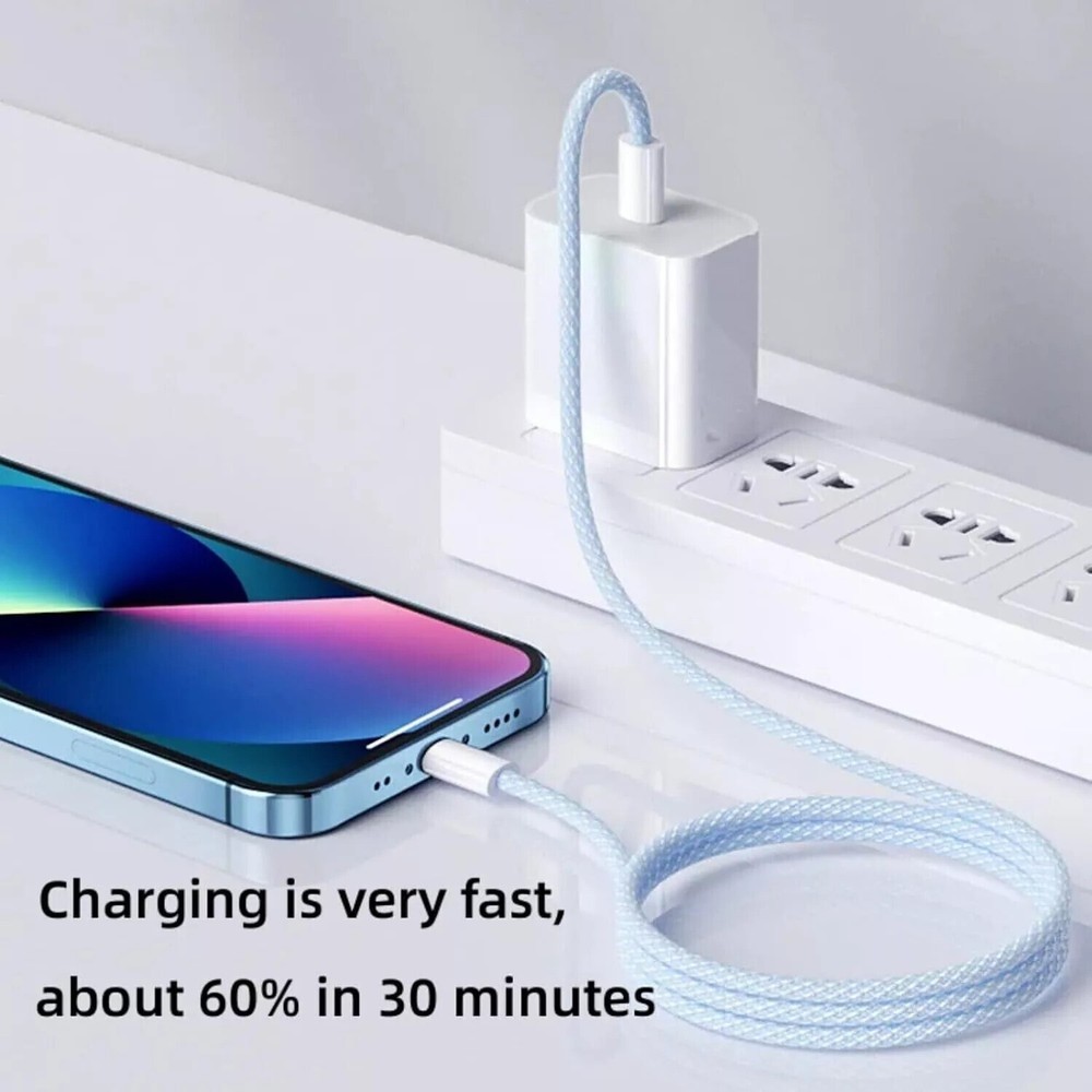 C-Type-C (BLUE )Braided Fast Charging Data SYNC Charger Cable Cord 1pcs