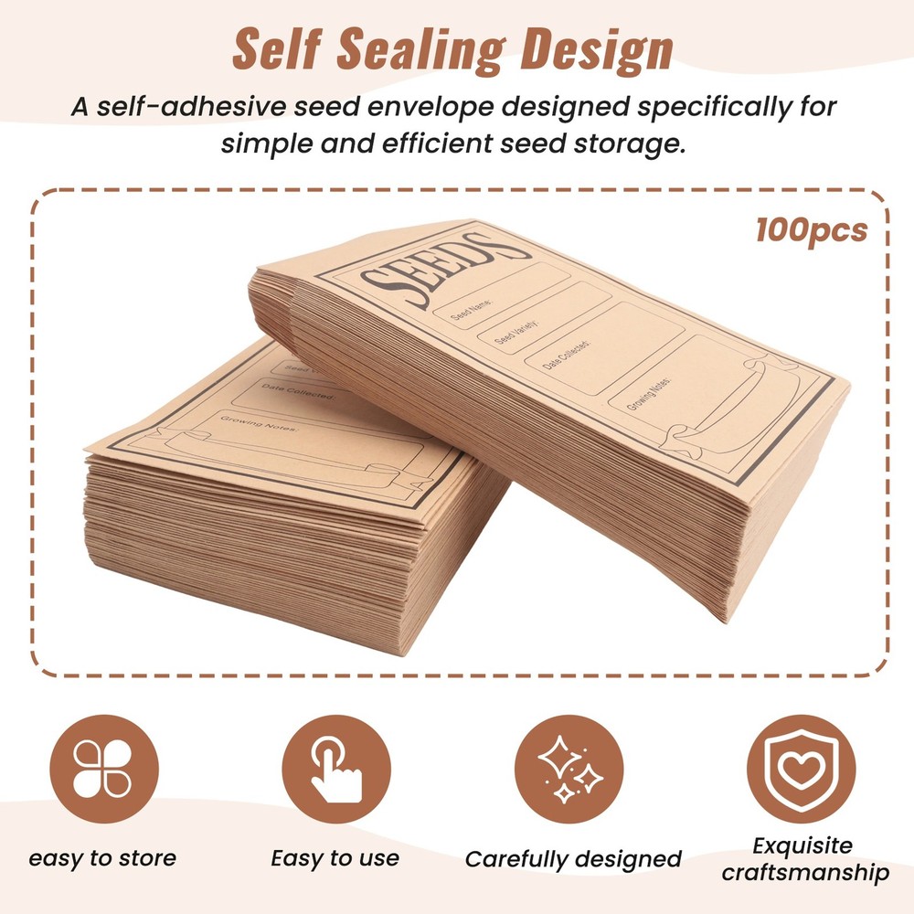 2X(100PCS Seed Packets Envelopes: Self Sealing Small Seed Envelopes6197