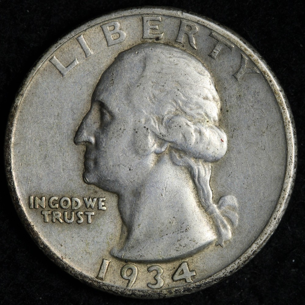 1934 Washington Silver Quarter XF E304 RSB
