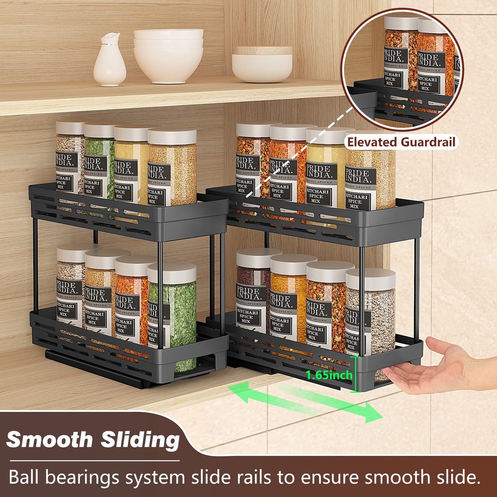 Pull Out Spice Rack Organizer for Cabinet, 3 Packs Slide Out Spice Racks Orga...