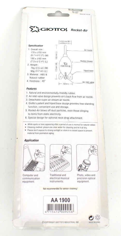 Giottos AA1900 Rocket Air Blaster Large Camera Lens Dust Cleaner