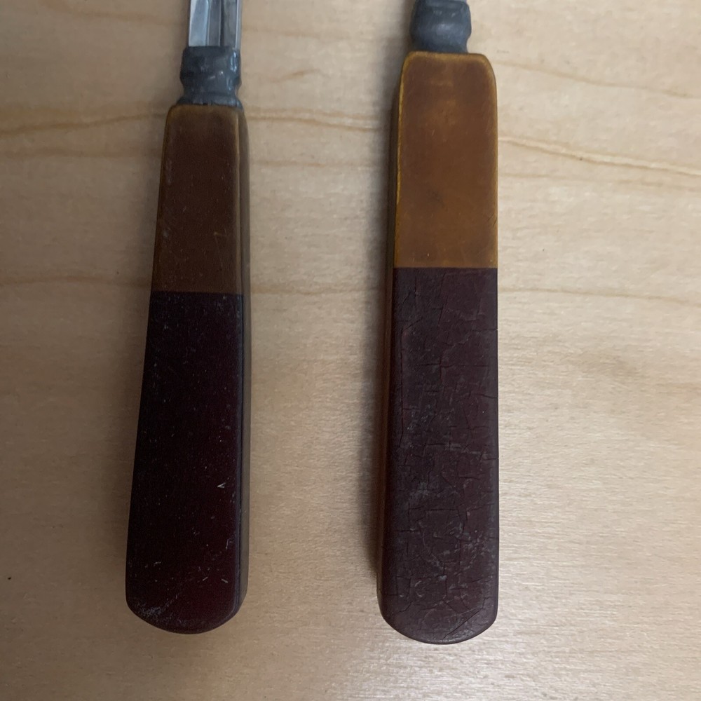 Bakelite Fork And Spoon Stainless Flatware Set Two Tone Brown