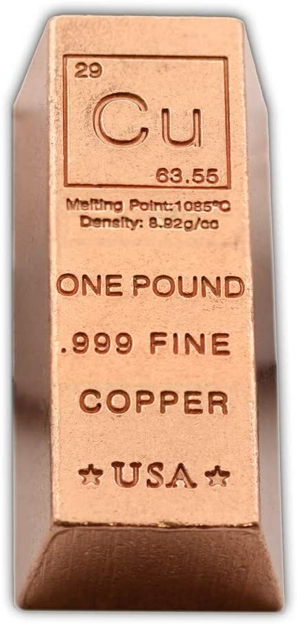 10 Pack of 1 lb Copper Ingot Bars .999 Fine Copper bullion