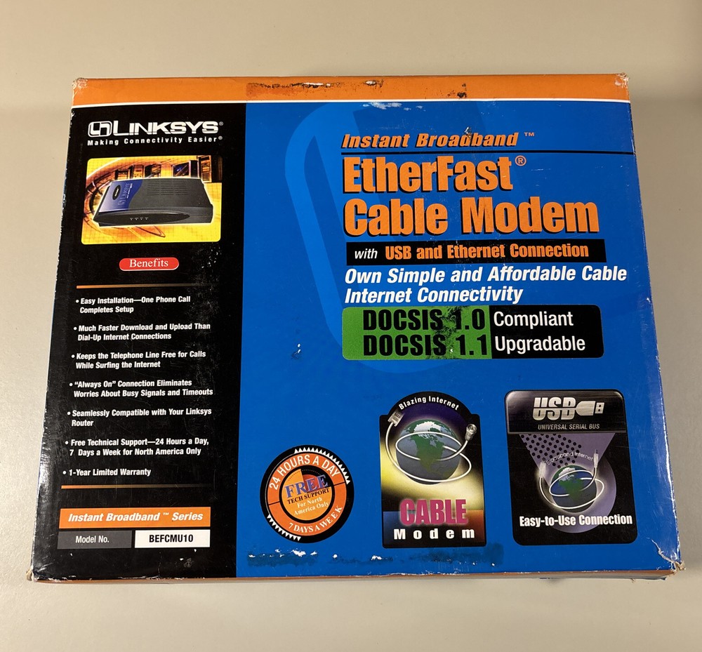 LINKSYS Modem BEFCMU10 Instant Broadband Complete In Box USB Connection