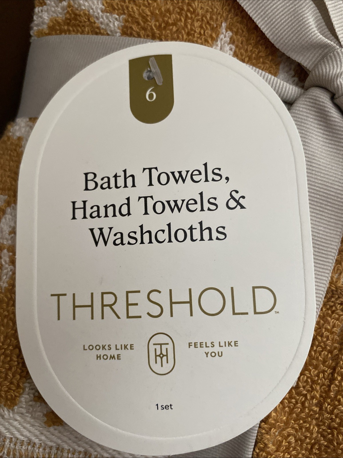 Threshold 6pc Bath Towel + Hand Towel + Washcloths Gold Target 100% Cotton Set