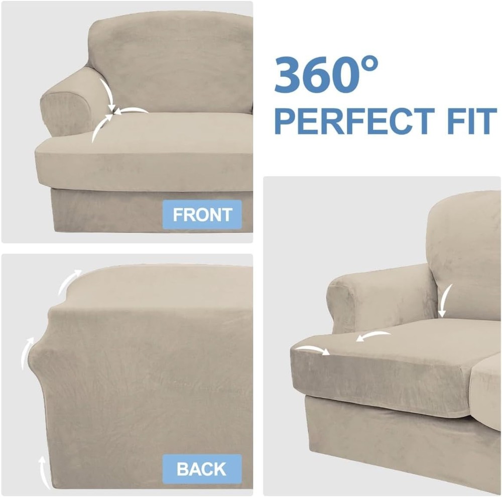 CUCRAF T Cushion Sofa Cover 4 Piece Slipcovers, Soft Thick Velvet * Ivory * NEW