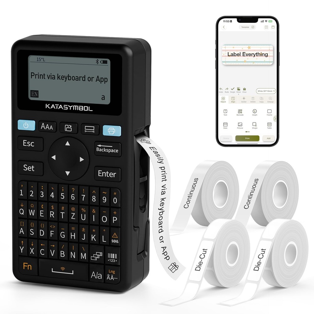 E11 Bluetooth Label Maker Machine with 4 Tapes, Support Keyboard & App with 3...