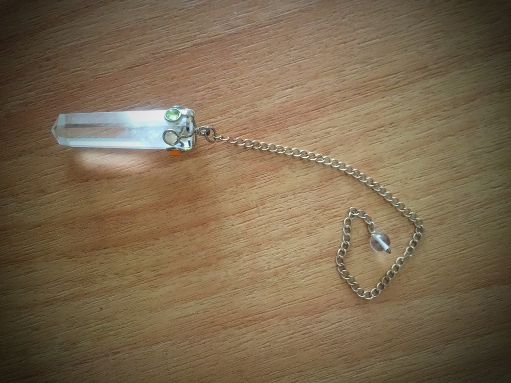 Handmade Crystal Quartz, Silver, and 7-Stone Chakra Pendulum